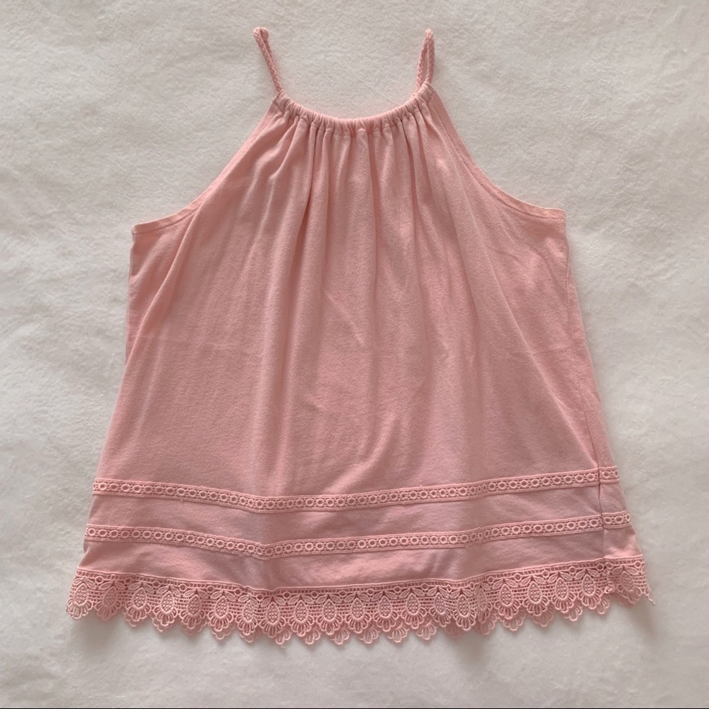 Gap Girls Pretty Light Pink Eyelet Lace Soft Halter Top Size XXL 14/16